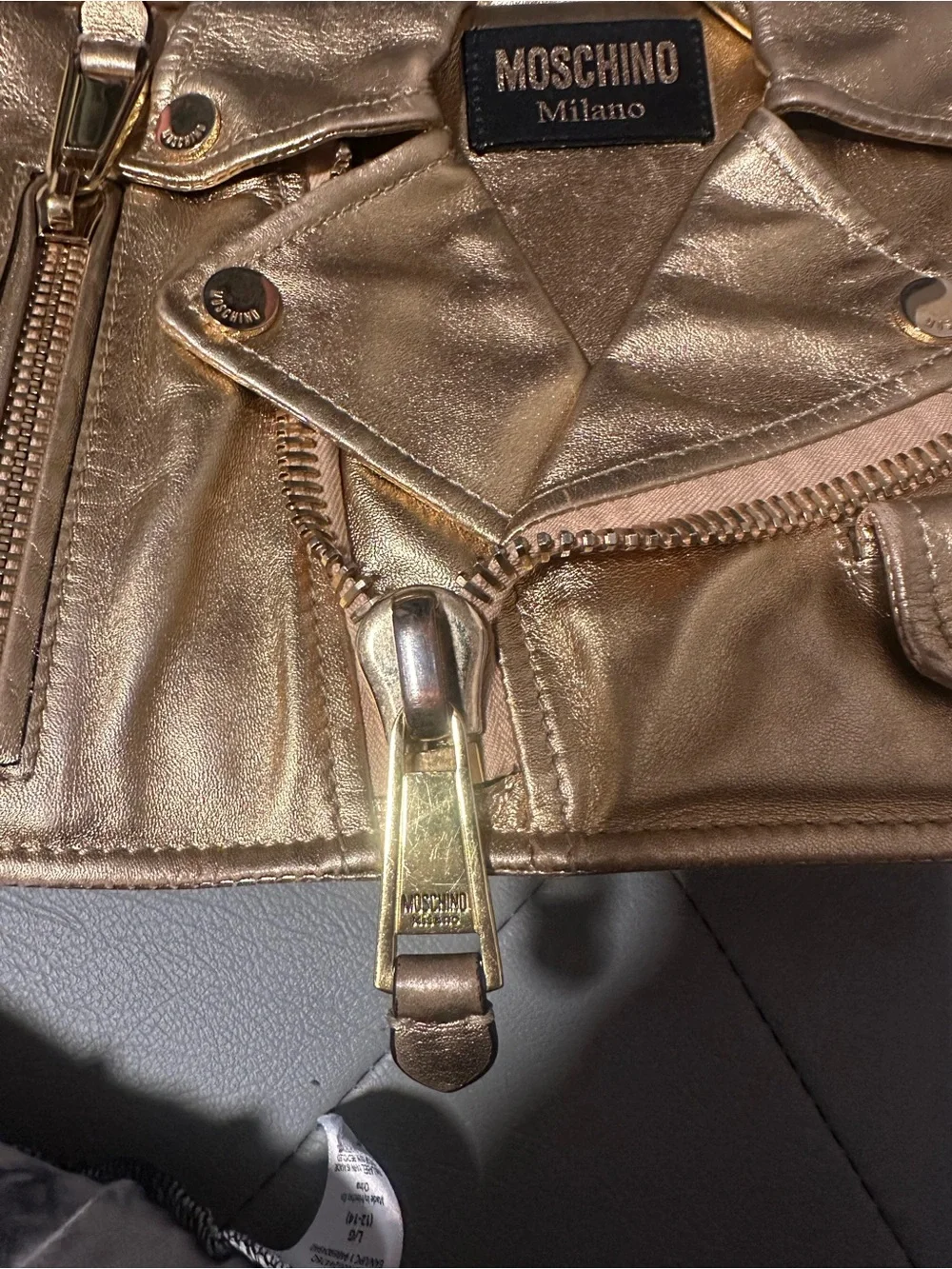 Moschino Gold Moto Jacket Crossbody Bag